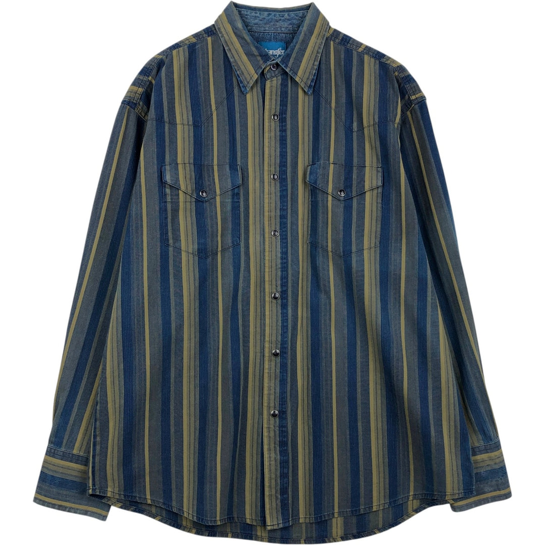 Wrangler Stripe Pattern Long Sleeve Western Shirt, Men's Size L unclear Navy blue Vintage Second Hand