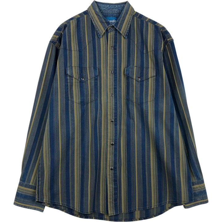 Wrangler Stripe Pattern Long Sleeve Western Shirt, Men's Size L unclear Navy blue Vintage Second Hand