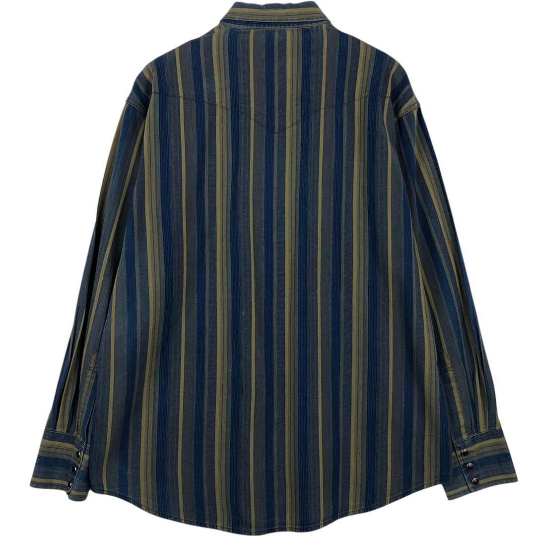Wrangler Stripe Pattern Long Sleeve Western Shirt, Men's Size L unclear Navy blue Vintage Second Hand
