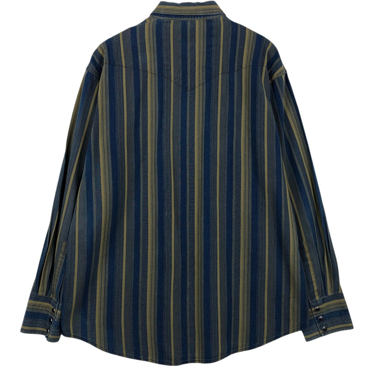 Wrangler Stripe Pattern Long Sleeve Western Shirt, Men's Size L unclear Navy blue Vintage Second Hand