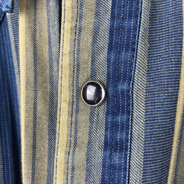 Wrangler Stripe Pattern Long Sleeve Western Shirt, Men's Size L unclear Navy blue Vintage Second Hand