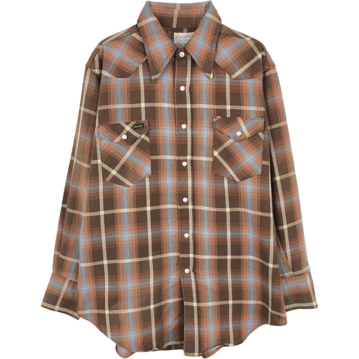 1970'S Wrangler Pre-Shrunk Check Pattern Long-Sleeve Western Shirt, Made in USA, Men's Size XL unclear brown type Vintage Second Hand