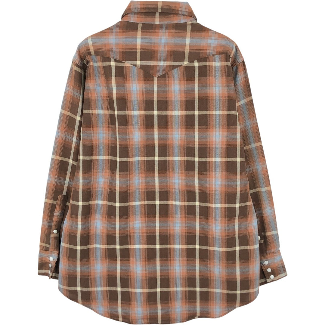1970'S Wrangler Pre-Shrunk Check Pattern Long-Sleeve Western Shirt, Made in USA, Men's Size XL unclear brown type Vintage Second Hand