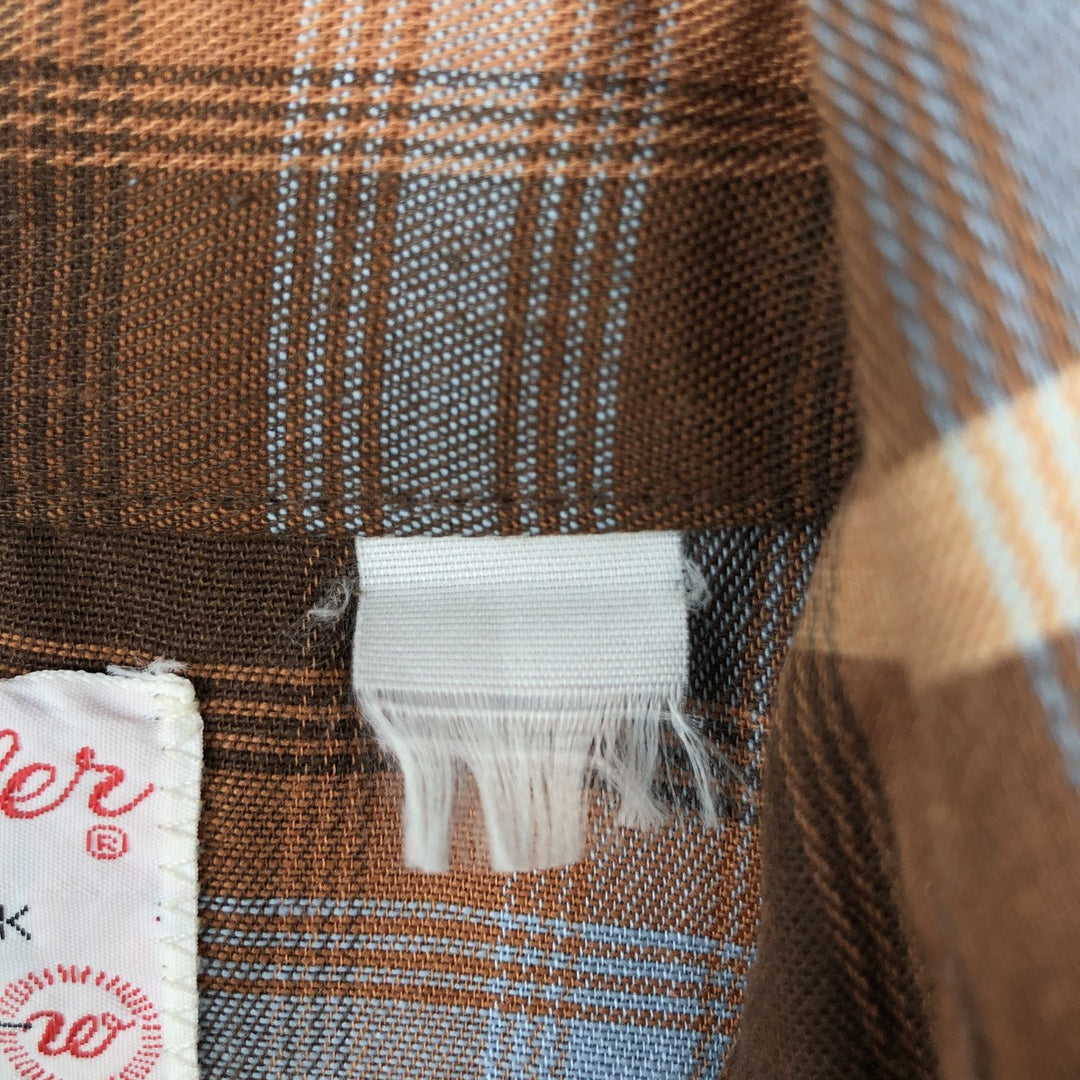 1970'S Wrangler Pre-Shrunk Check Pattern Long-Sleeve Western Shirt, Made in USA, Men's Size XL unclear brown type Vintage Second Hand
