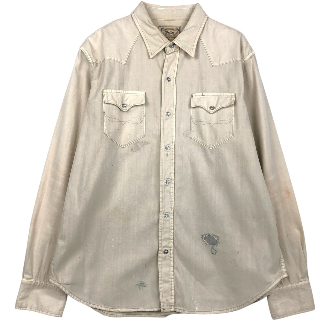 Ralph Lauren POLO RALPH LAUREN Long-Sleeve Denim Western Shirt, Men's Size XL (approx.) unclear Beige type Vintage Second Hand