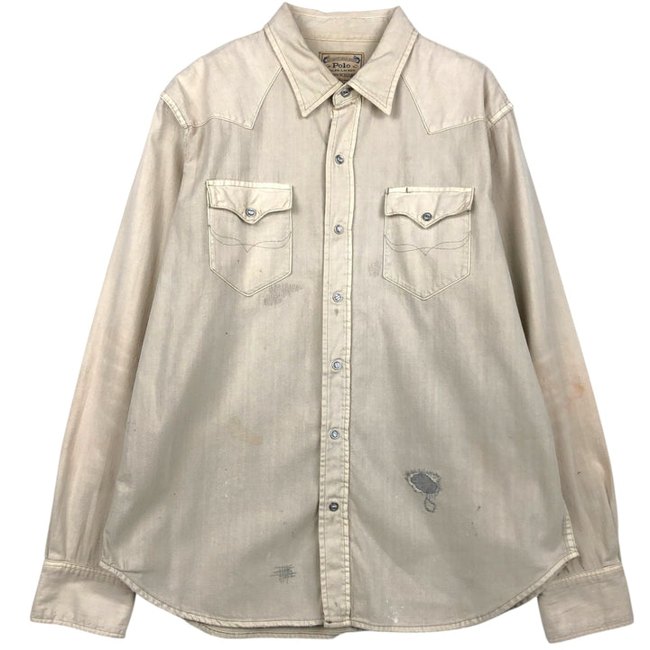 Ralph Lauren POLO RALPH LAUREN Long-Sleeve Denim Western Shirt, Men's Size XL (approx.) unclear Beige type Vintage Second Hand