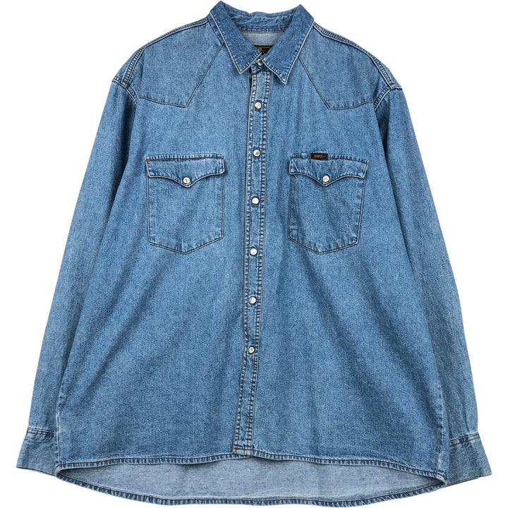 Lee Long-Sleeve Denim Western Shirt, Men's Size XL (Equivalent), Vintage cotton blue type Vintage Second Hand