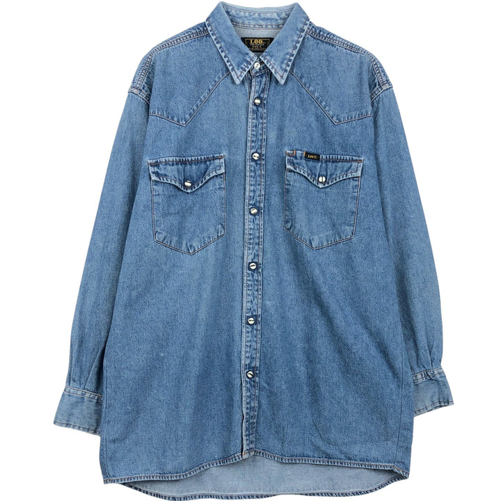 Lee Long-Sleeve Denim Western Shirt, Men's Size L (Equivalent), Vintage unclear blue type Vintage Second Hand