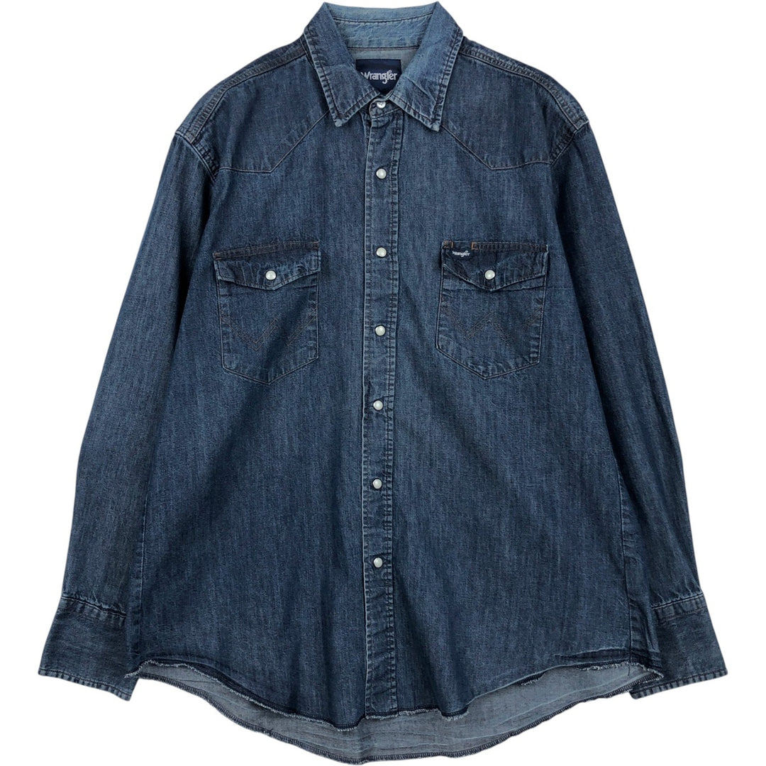 Wrangler Long Sleeve Denim Western Shirt, Men's XL cotton blue type Vintage Second Hand