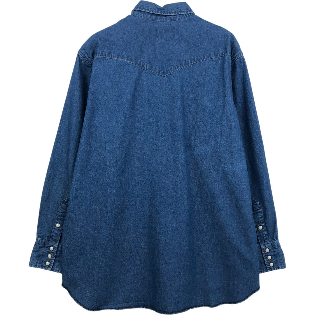 90'S Wrangler Long-Sleeve Denim Western Shirt, Men's XXL (approx.), Vintage cotton blue type Vintage Second Hand