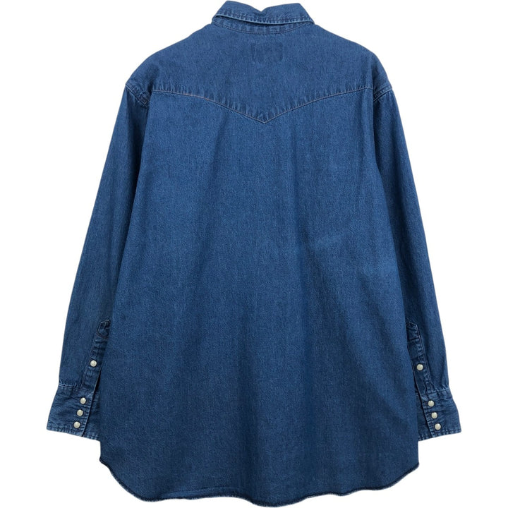 90'S Wrangler Long-Sleeve Denim Western Shirt, Men's XXL (approx.), Vintage cotton blue type Vintage Second Hand