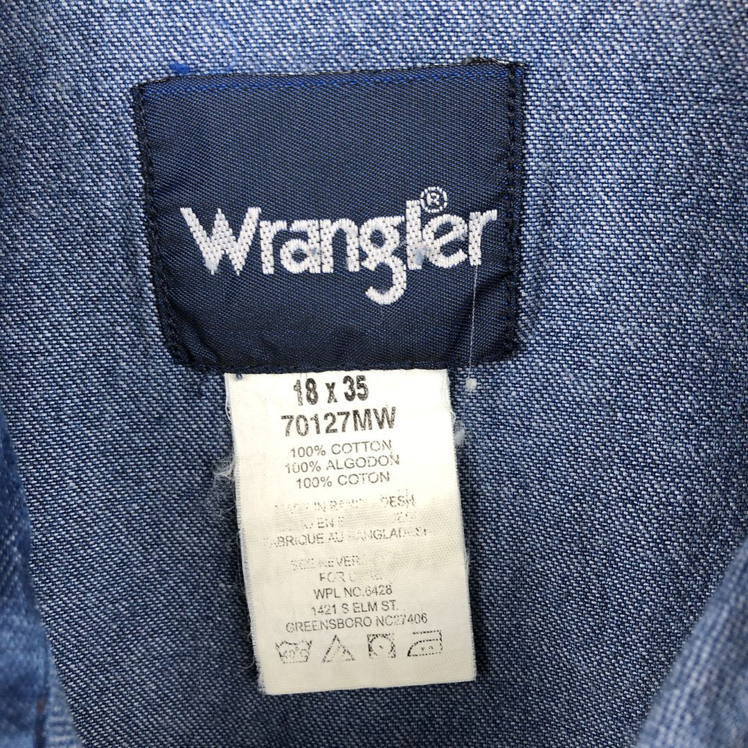90'S Wrangler Long-Sleeve Denim Western Shirt, Men's XXL (approx.), Vintage cotton blue type Vintage Second Hand