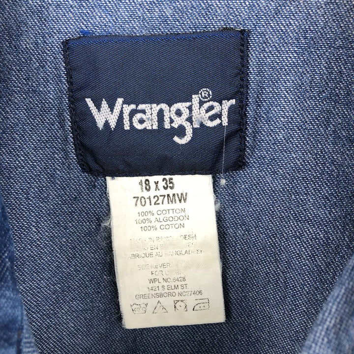 90'S Wrangler Long-Sleeve Denim Western Shirt, Men's XXL (approx.), Vintage cotton blue type Vintage Second Hand