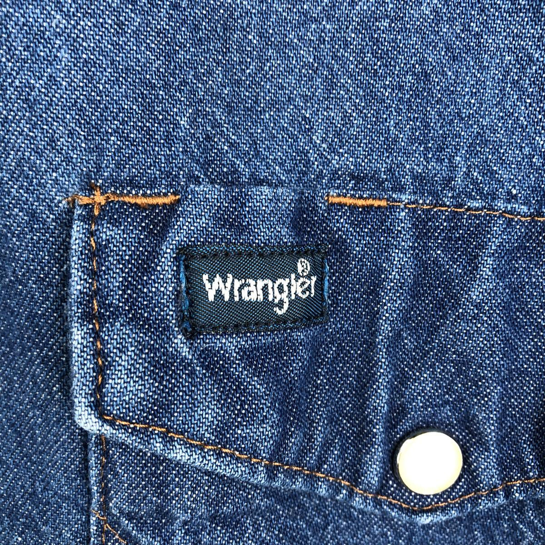 90'S Wrangler Long-Sleeve Denim Western Shirt, Men's XXL (approx.), Vintage cotton blue type Vintage Second Hand