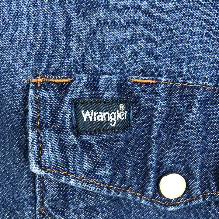 90'S Wrangler Long-Sleeve Denim Western Shirt, Men's XXL (approx.), Vintage cotton blue type Vintage Second Hand