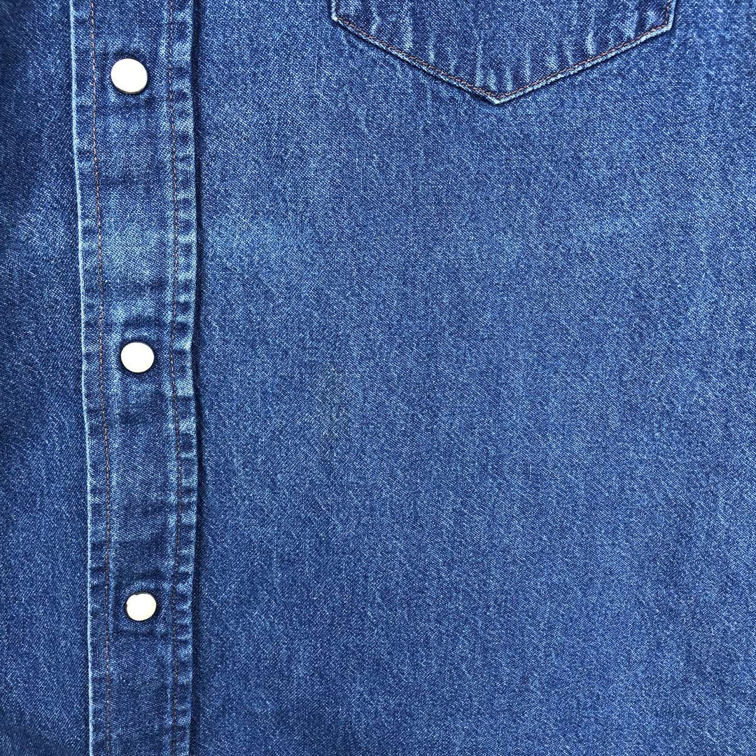 90'S Wrangler Long-Sleeve Denim Western Shirt, Men's XXL (approx.), Vintage cotton blue type Vintage Second Hand