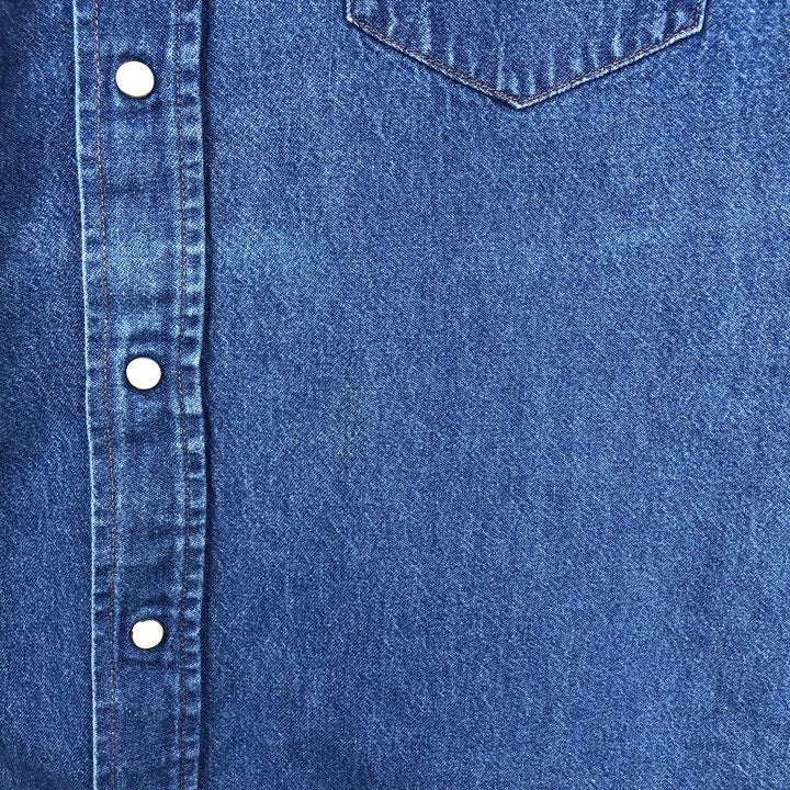 90'S Wrangler Long-Sleeve Denim Western Shirt, Men's XXL (approx.), Vintage cotton blue type Vintage Second Hand