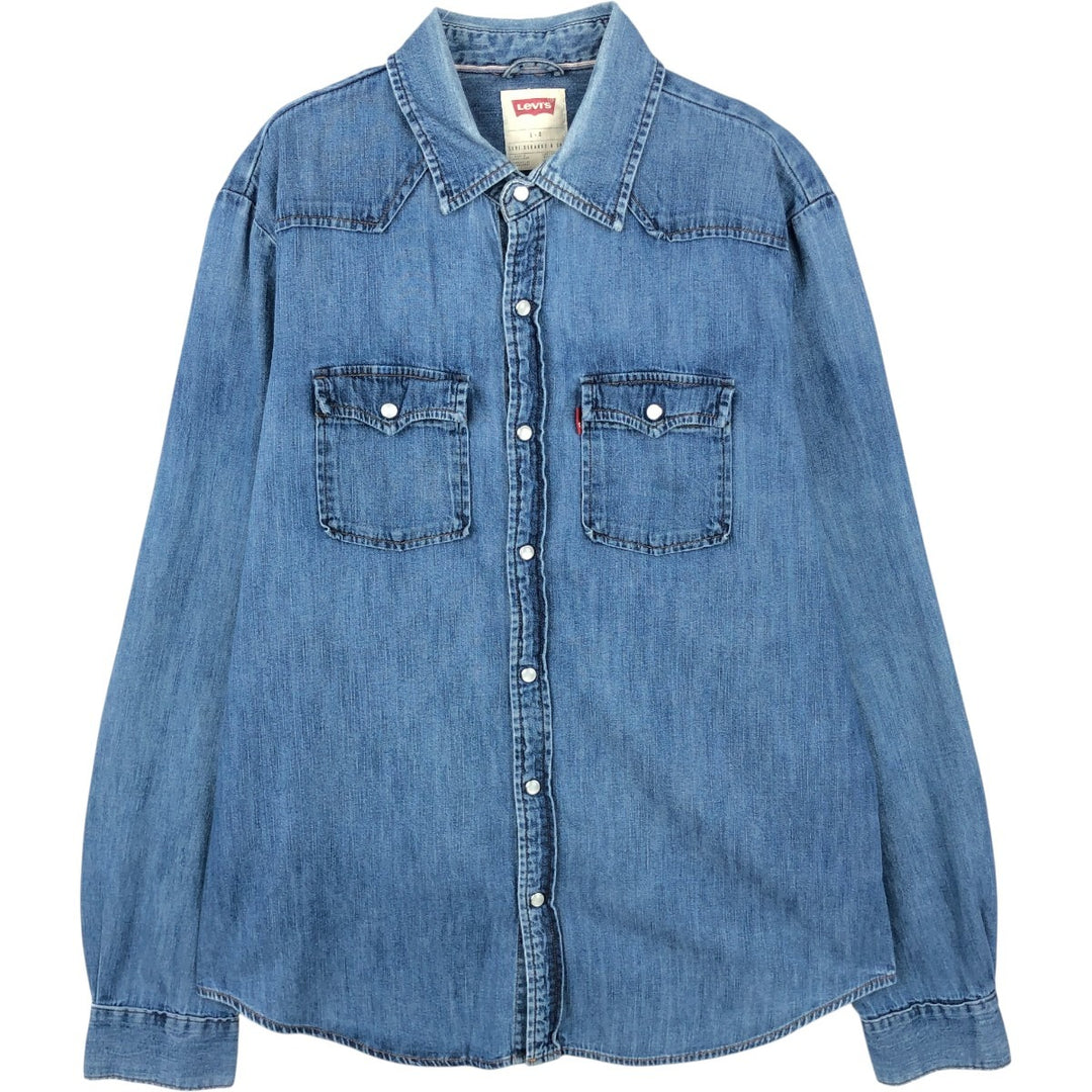 Levi's Long-Sleeve Denim Western Shirt, Men's Size L (approx.) cotton blue type Vintage Second Hand