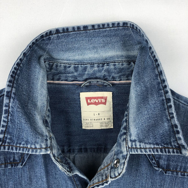 Levi's Long-Sleeve Denim Western Shirt, Men's Size L (approx.) cotton blue type Vintage Second Hand