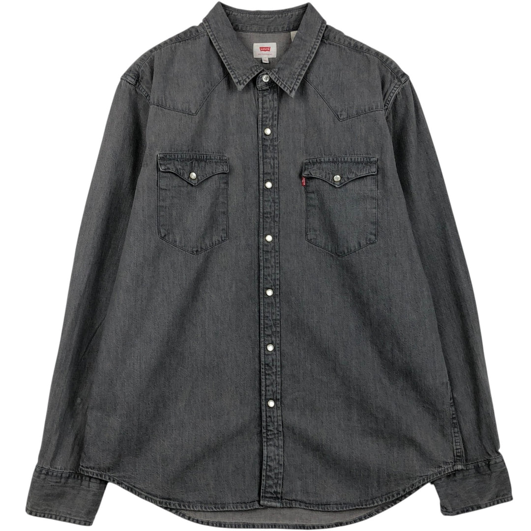 Levi's Long-Sleeve Denim Western Shirt, Men's Size XL (approx.) cotton gray type Vintage Second Hand