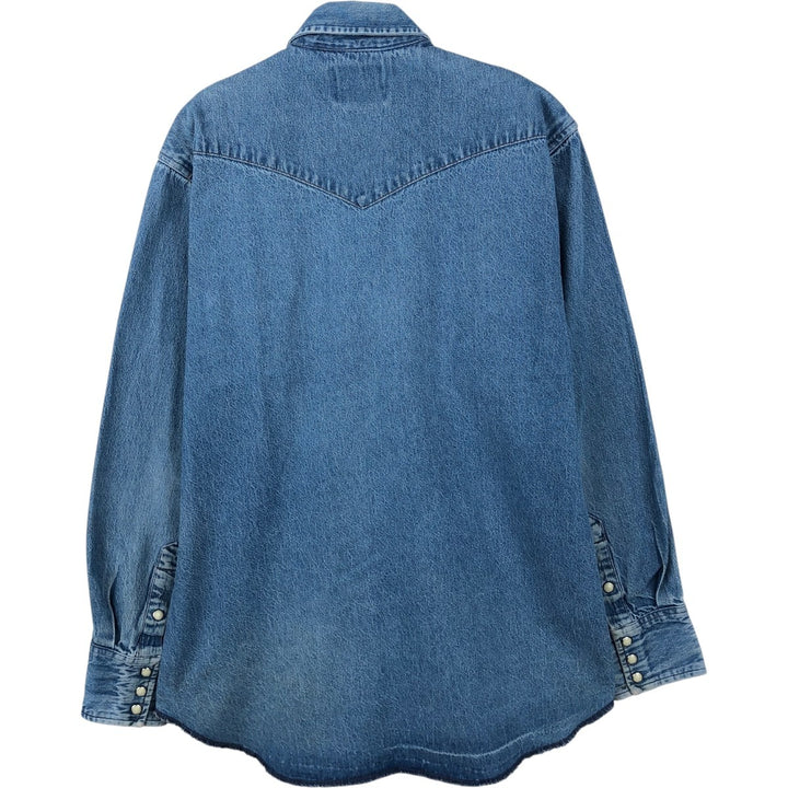 90'S Wrangler Long-Sleeve Denim Western Shirt, Men's Size L (Equivalent), Vintage cotton blue type Vintage Second Hand