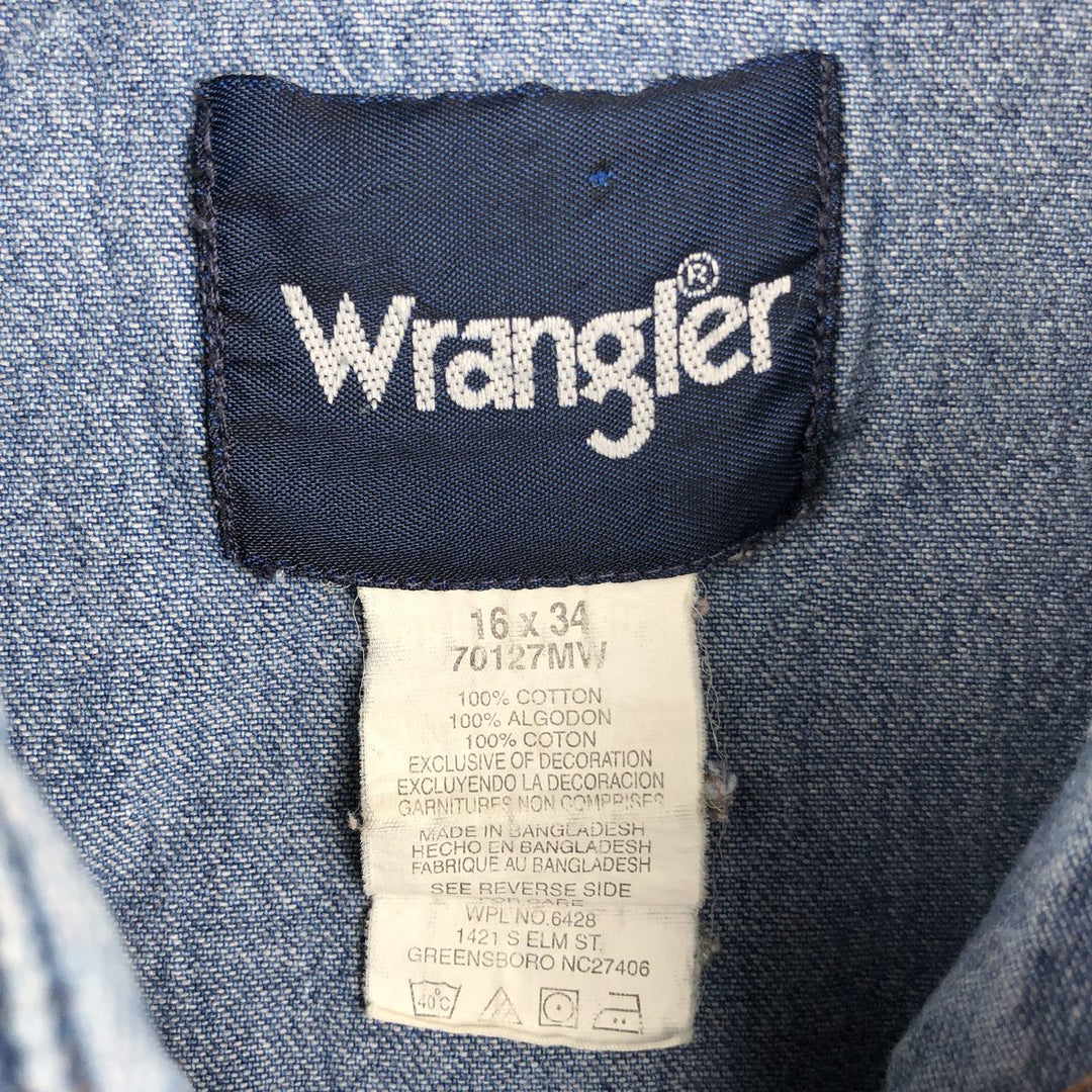 90'S Wrangler Long-Sleeve Denim Western Shirt, Men's Size L (Equivalent), Vintage cotton blue type Vintage Second Hand