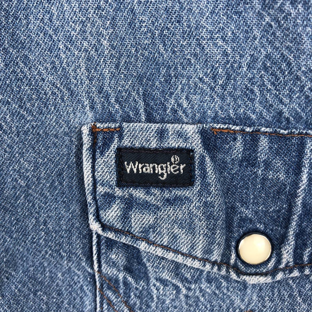 90'S Wrangler Long-Sleeve Denim Western Shirt, Men's Size L (Equivalent), Vintage cotton blue type Vintage Second Hand