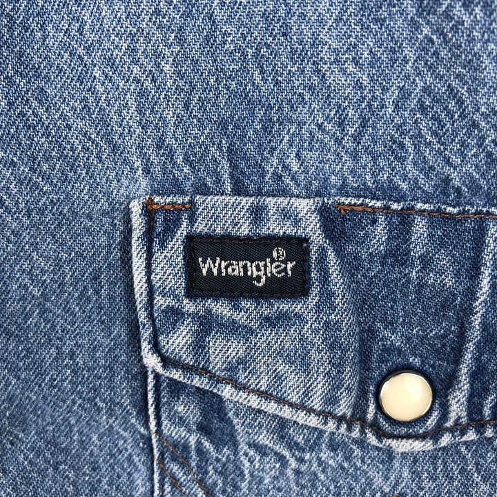 90'S Wrangler Long-Sleeve Denim Western Shirt, Men's Size L (Equivalent), Vintage cotton blue type Vintage Second Hand