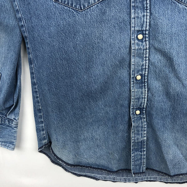 90'S Wrangler Long-Sleeve Denim Western Shirt, Men's Size L (Equivalent), Vintage cotton blue type Vintage Second Hand