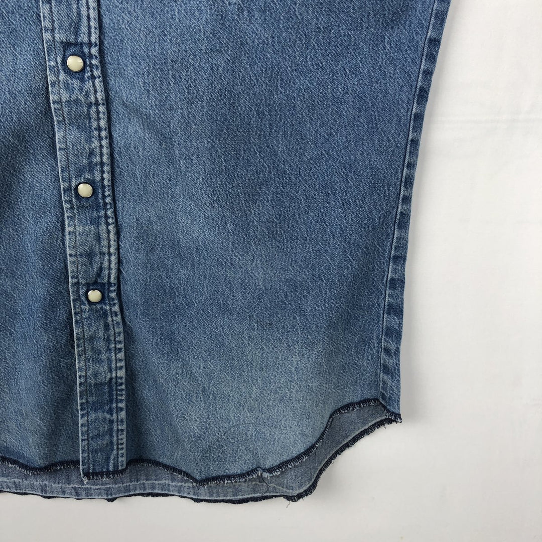 90'S Wrangler Long-Sleeve Denim Western Shirt, Men's Size L (Equivalent), Vintage cotton blue type Vintage Second Hand
