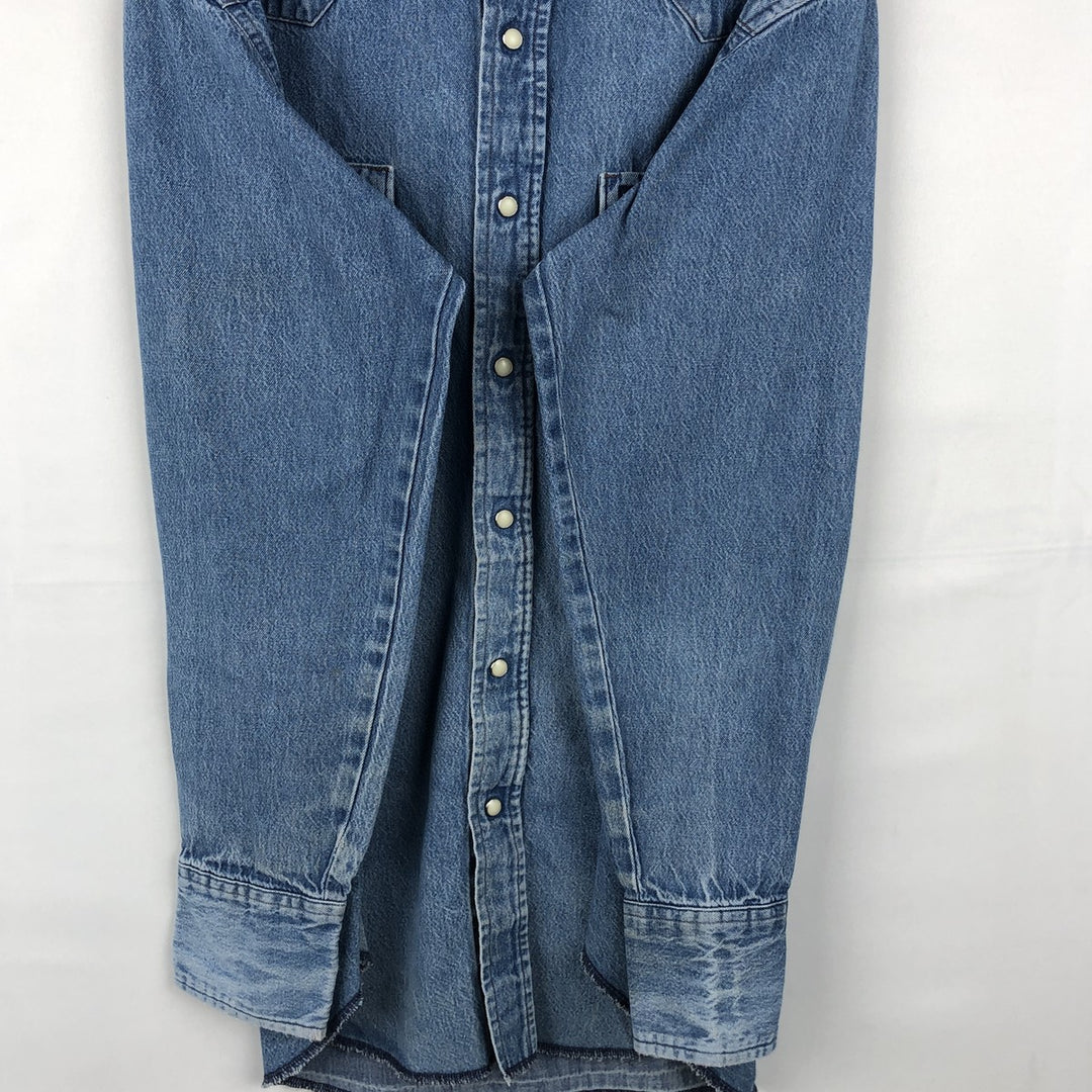 90'S Wrangler Long-Sleeve Denim Western Shirt, Men's Size L (Equivalent), Vintage cotton blue type Vintage Second Hand