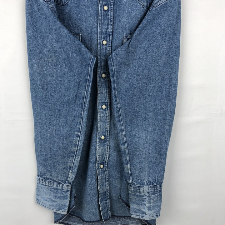 90'S Wrangler Long-Sleeve Denim Western Shirt, Men's Size L (Equivalent), Vintage cotton blue type Vintage Second Hand