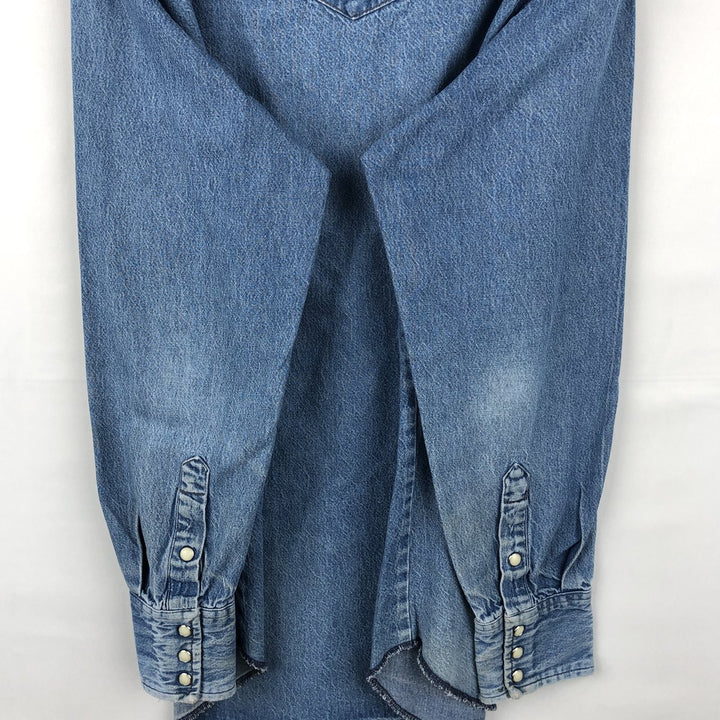 90'S Wrangler Long-Sleeve Denim Western Shirt, Men's Size L (Equivalent), Vintage cotton blue type Vintage Second Hand