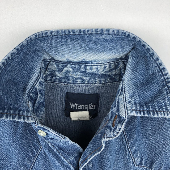 90'S Wrangler Long-Sleeve Denim Western Shirt, Men's Size L (Equivalent), Vintage cotton blue type Vintage Second Hand