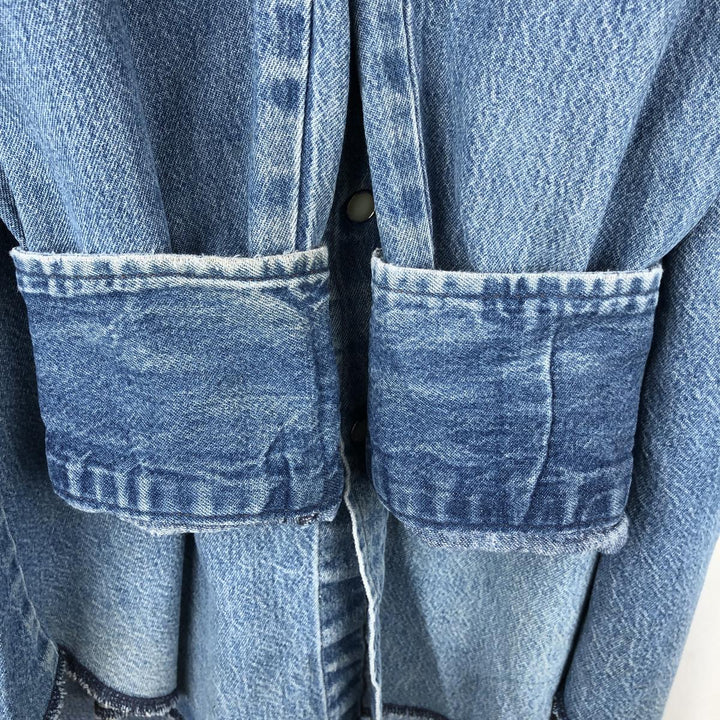 90'S Wrangler Long-Sleeve Denim Western Shirt, Men's Size L (Equivalent), Vintage cotton blue type Vintage Second Hand