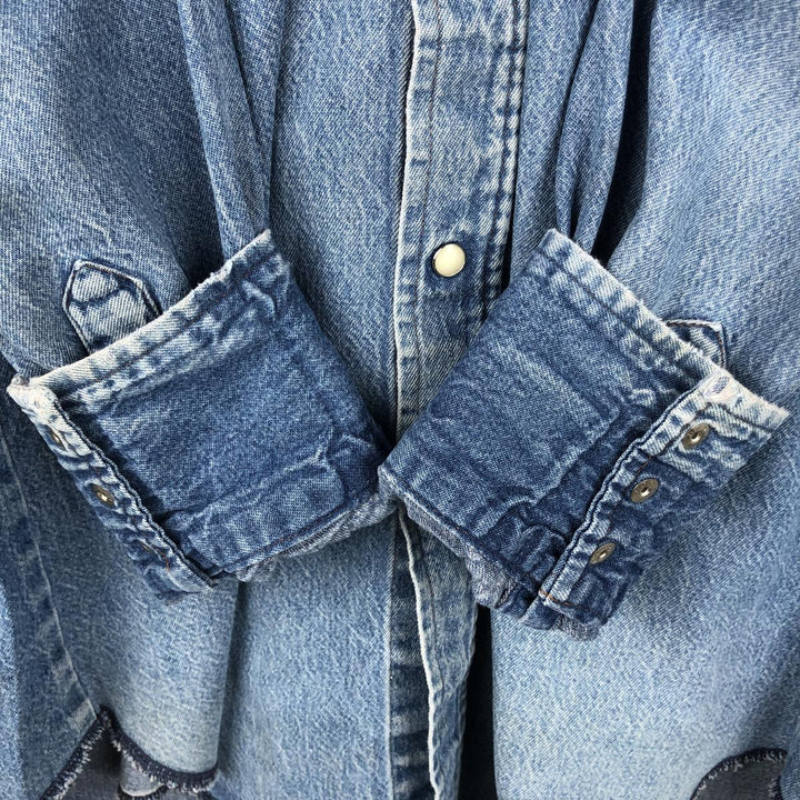 90'S Wrangler Long-Sleeve Denim Western Shirt, Men's Size L (Equivalent), Vintage cotton blue type Vintage Second Hand
