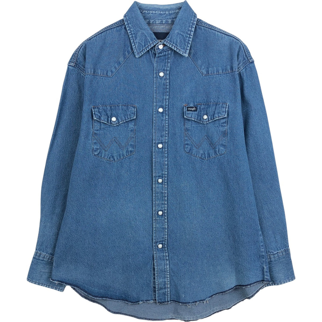 80s-90'S Wrangler Long-Sleeve Denim Western Shirt, Men's Size XL (Vintage) cotton blue type Vintage Second Hand
