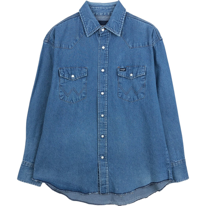 80s-90'S Wrangler Long-Sleeve Denim Western Shirt, Men's Size XL (Vintage) cotton blue type Vintage Second Hand