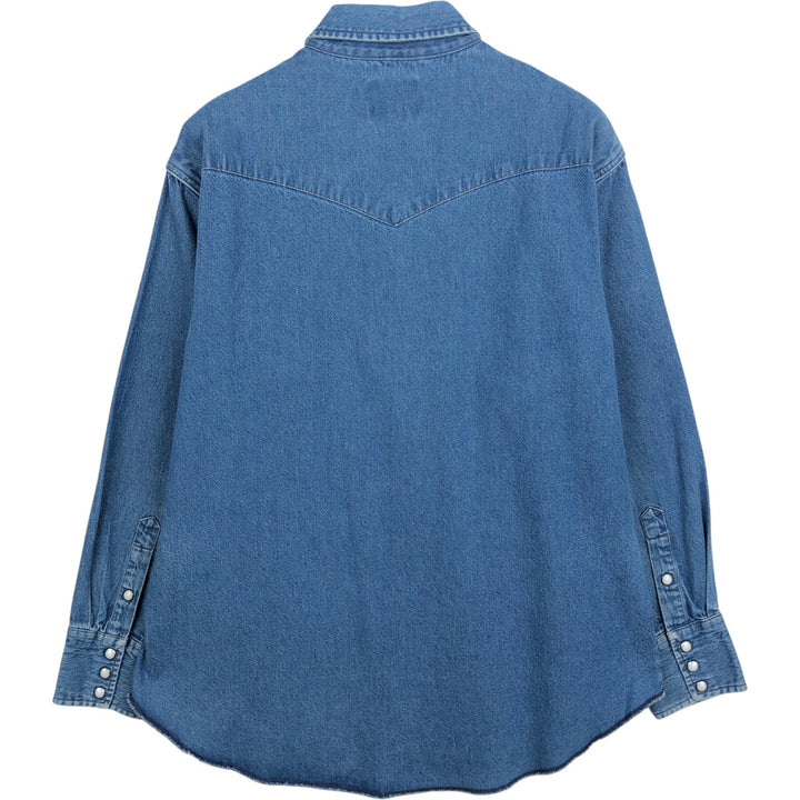 80s-90'S Wrangler Long-Sleeve Denim Western Shirt, Men's Size XL (Vintage) cotton blue type Vintage Second Hand