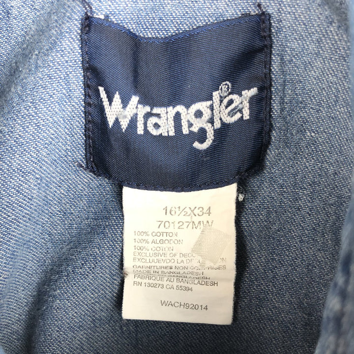 80s-90'S Wrangler Long-Sleeve Denim Western Shirt, Men's Size XL (Vintage) cotton blue type Vintage Second Hand