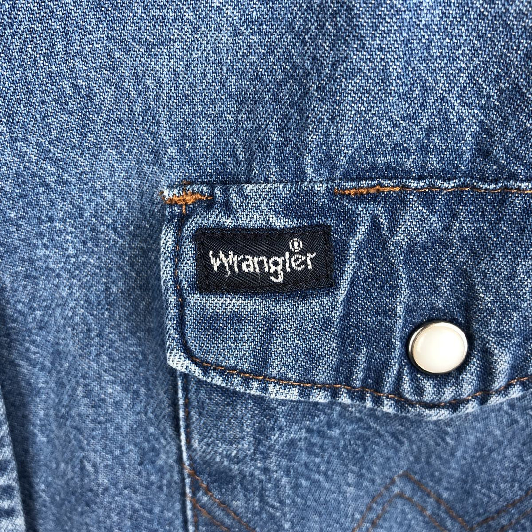 80s-90'S Wrangler Long-Sleeve Denim Western Shirt, Men's Size XL (Vintage) cotton blue type Vintage Second Hand