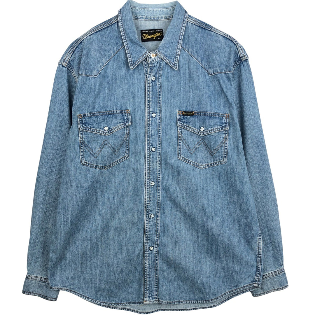 Wrangler Long Sleeve Denim Western Shirt, Men's XL unclear blue type Vintage Second Hand