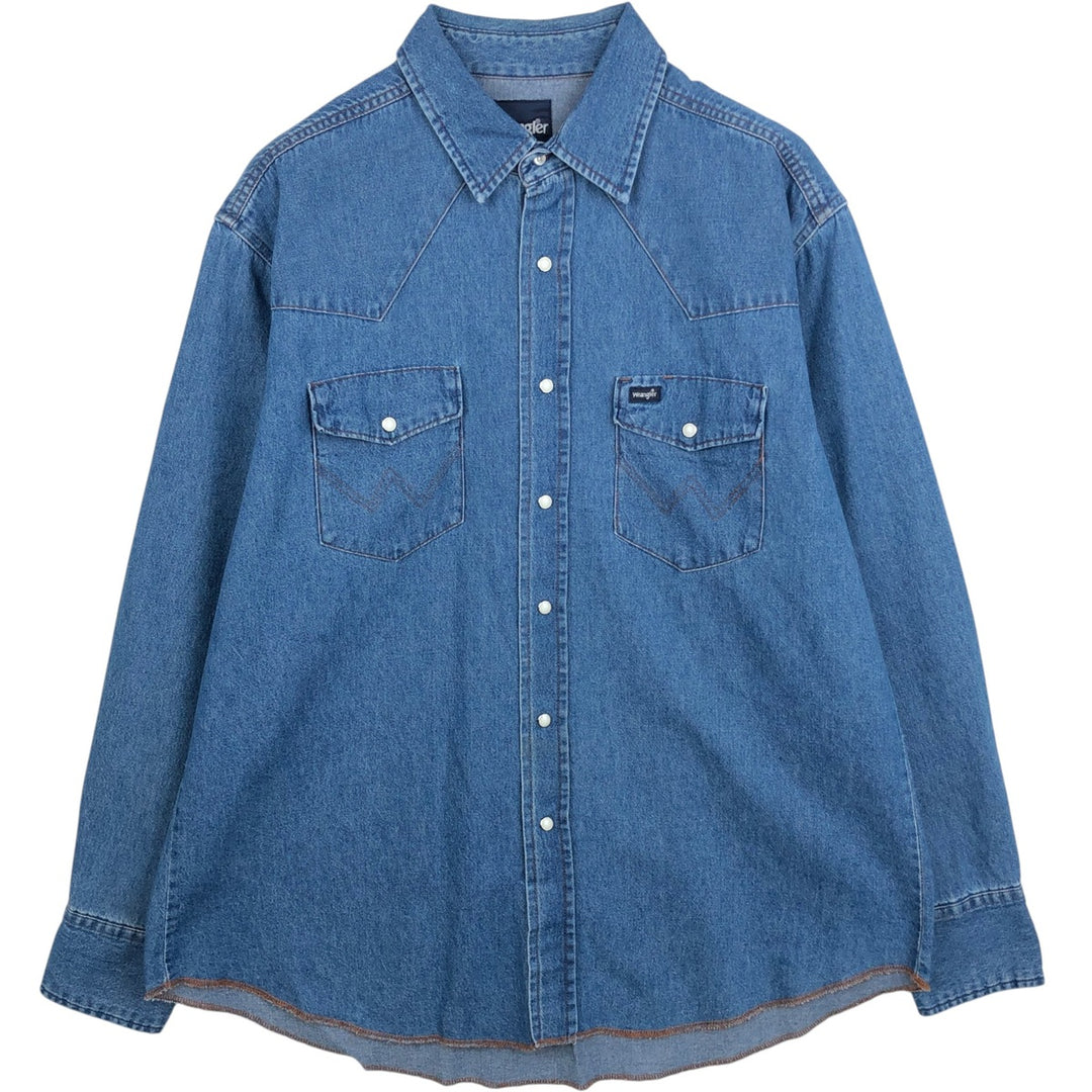 80s-90'S Wrangler Long-Sleeve Denim Western Shirt, Men's Size XL (Vintage) cotton blue type Vintage Second Hand