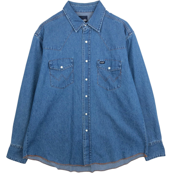 80s-90'S Wrangler Long-Sleeve Denim Western Shirt, Men's Size XL (Vintage) cotton blue type Vintage Second Hand