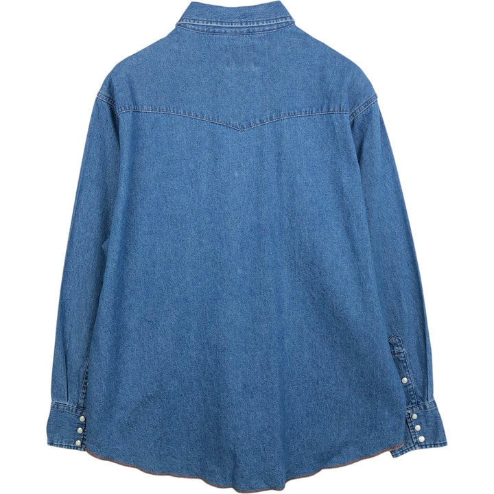 80s-90'S Wrangler Long-Sleeve Denim Western Shirt, Men's Size XL (Vintage) cotton blue type Vintage Second Hand