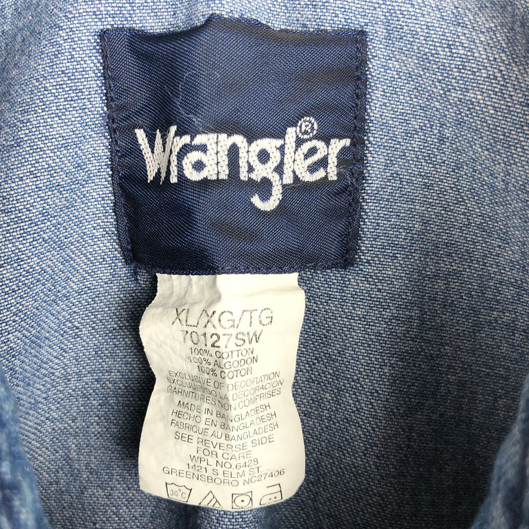 80s-90'S Wrangler Long-Sleeve Denim Western Shirt, Men's Size XL (Vintage) cotton blue type Vintage Second Hand