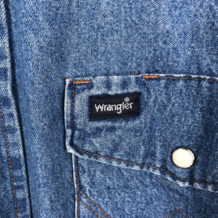 80s-90'S Wrangler Long-Sleeve Denim Western Shirt, Men's Size XL (Vintage) cotton blue type Vintage Second Hand