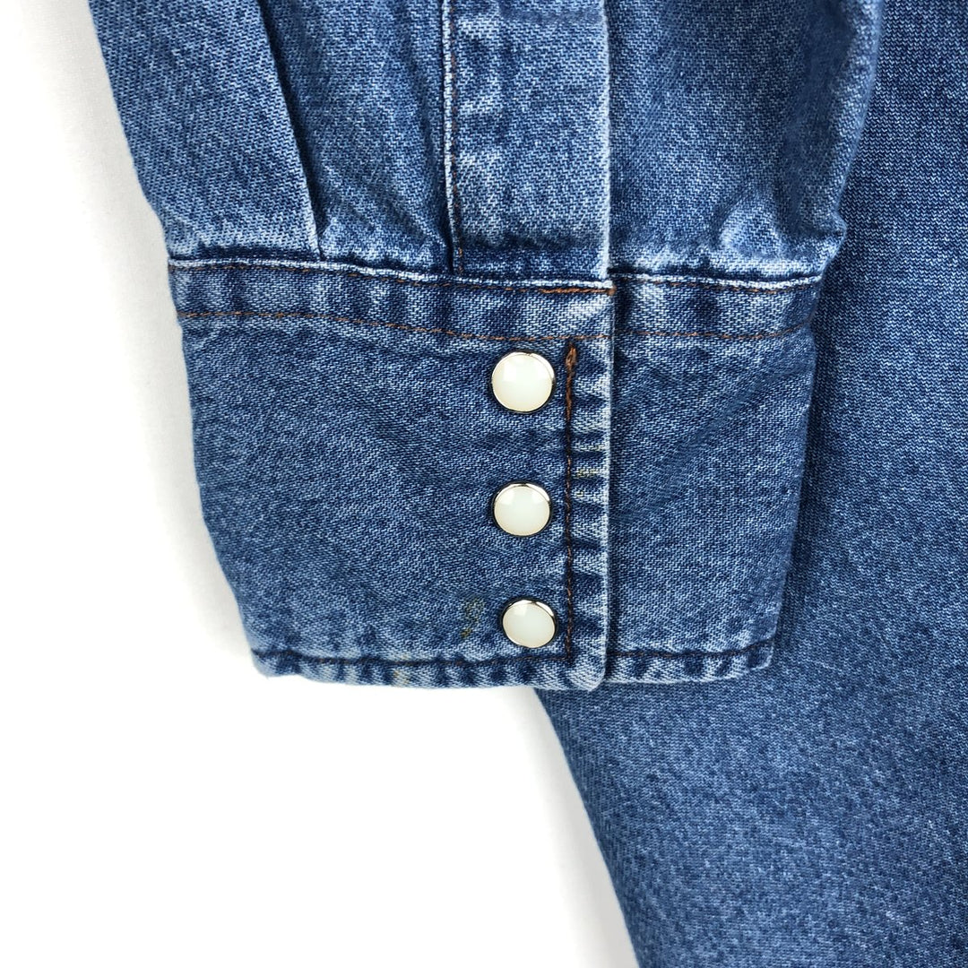 80s-90'S Wrangler Long-Sleeve Denim Western Shirt, Men's Size XL (Vintage) cotton blue type Vintage Second Hand