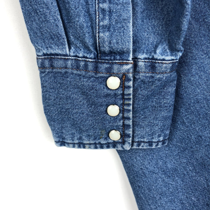 80s-90'S Wrangler Long-Sleeve Denim Western Shirt, Men's Size XL (Vintage) cotton blue type Vintage Second Hand