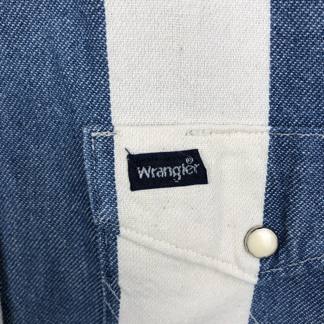 1980'S Wrangler Stripe Pattern Long-Sleeve Denim Western Shirt, Made in USA, Men's Size L (Equivalent), Vintage cotton blue type Vintage Second Hand